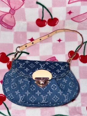 Designer-Inspired Denim Monogram Shoulder Bag